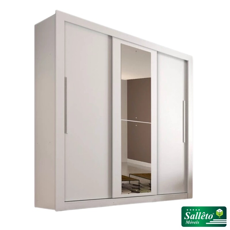 Guarda-Roupa Casal 3 Portas New Panamá c/Espelho Tóquio Branco Larg. 1.85m - Sallêto