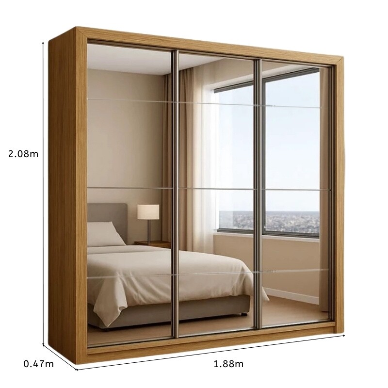 Guarda-roupa Casal Veneza Premium Larg. 1.88m 3 Portas C/ 3 Espelho 4 Gavetas Cinamomo Carioca - Imagem 3