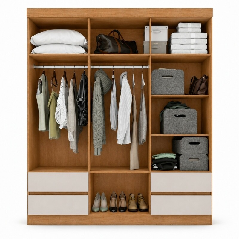 Guarda-roupa Zeus Amêndoa Clean/Off 6 Portas 4 Gavetas Larg. 1.77m - Móveis Lopas - Imagem 2