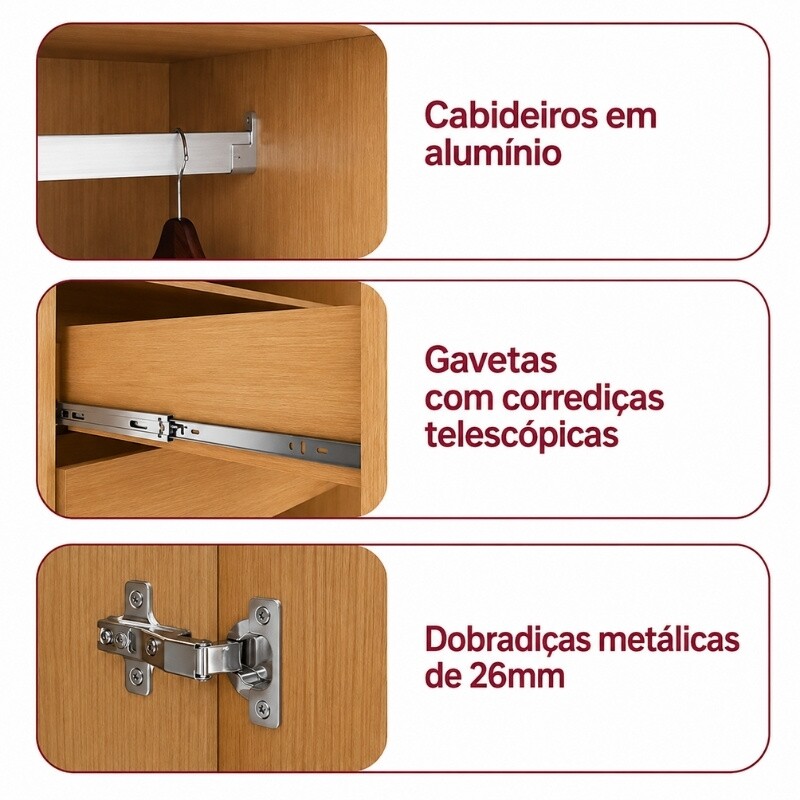 Guarda-roupa Zeus Amêndoa Clean/Off 6 Portas 4 Gavetas Larg. 1.77m - Móveis Lopas - Imagem 5