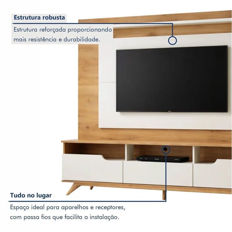 Home Theater Diplomata Cinamomo/Off White Larg. 2.00m para TV até 60'' - Valdemóveis - Imagem 4