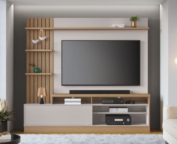 Home Maceió Larg. 2.00m Freijó/Off White para TV até 65" - Colibri