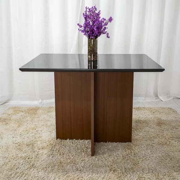Mesa Jantar Helo 120×90 Tampo Vidro Preto/Base Mel - Poliman