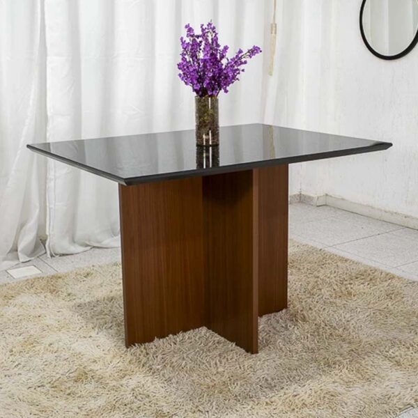 Mesa Jantar Helo 120×90 Tampo Vidro Preto/Base Mel - Poliman