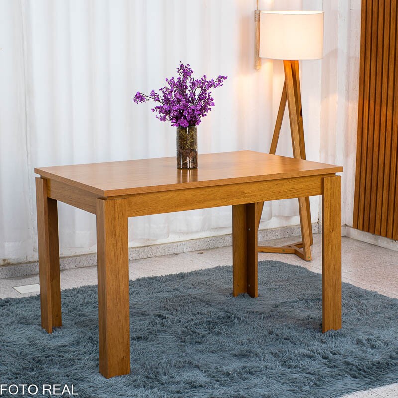 Mesa Athenas 120x80 Amêndoa Clean Tampo Maciço - Móveis Lopas + 4 Cad. Cantiga Boucle Bege Madeira Maciça - Bechara