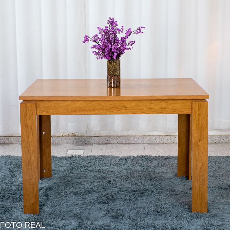 Mesa Athenas 120x80 Amêndoa Clean Tampo Maciço - Móveis Lopas + 4 Cad. Cantiga Boucle Bege Madeira Maciça - Bechara