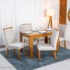 Mesa Athenas 120x80 Amêndoa Clean Tampo Maciço - Móveis Lopas + 4 Cad. Lisboa Veludo Bege 512 Madeira Entregue Montada - Art Assento