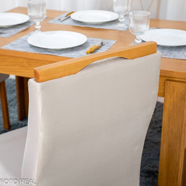 Mesa Athenas 120x80 Amêndoa Clean Tampo Maciço - Móveis Lopas + 4 Cad. Lisboa Veludo Bege 512 Madeira Entregue Montada - Art Assento