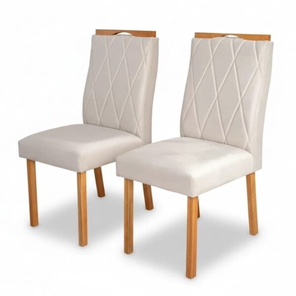 Mesa Athenas 120x80 Amêndoa Clean Tampo Maciço - Móveis Lopas + 4 Cad. Lisboa Veludo Bege 512 Madeira Entregue Montada - Art Assento