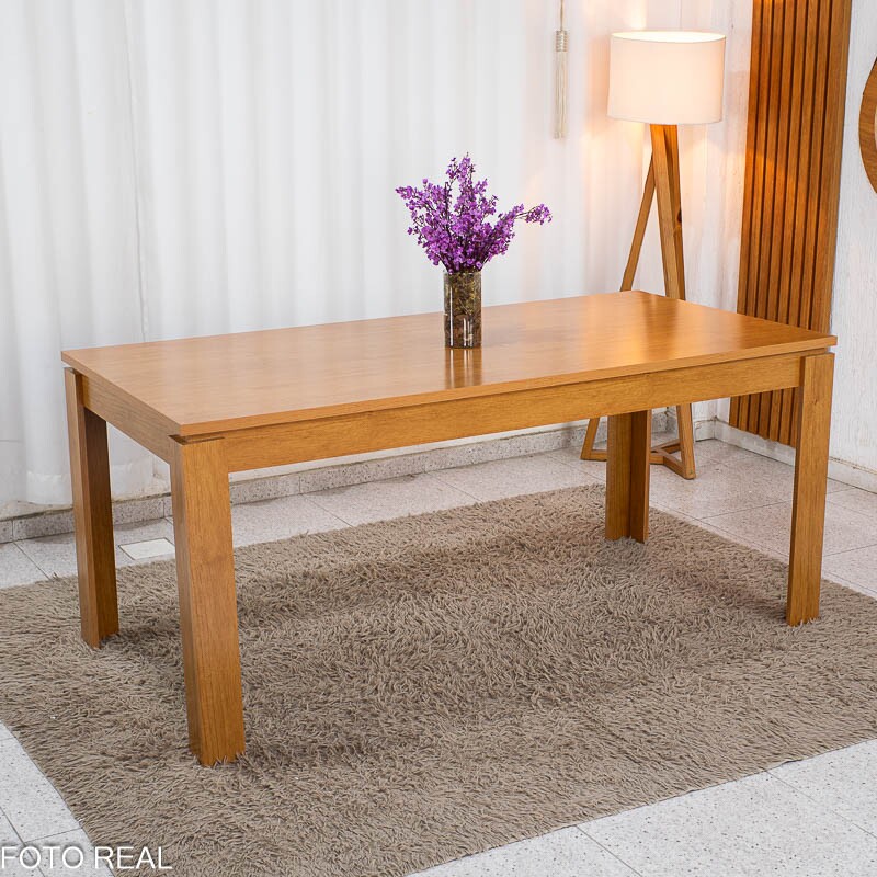 Mesa Athenas 180x90 Amêndoa Clean Tampo Maciço - Móveis Lopas + 6 Cad. Cantiga Boucle Bege Madeira Maciça - Bechara