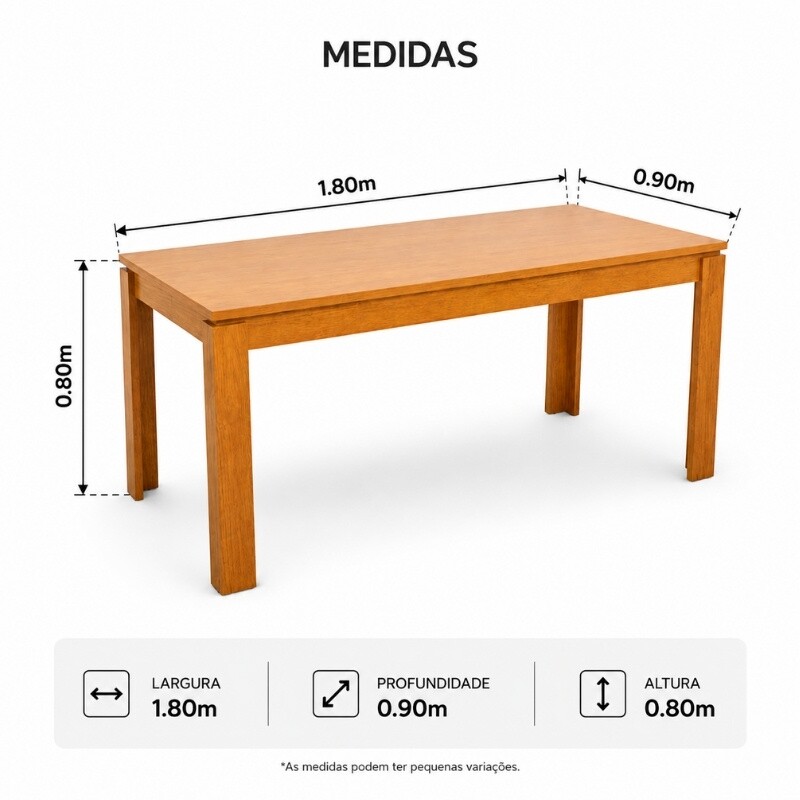 Mesa Athenas 180x90 Amêndoa Clean Tampo Maciço - Móveis Lopas + 6 Cad. Cantiga Boucle Bege Madeira Maciça - Bechara
