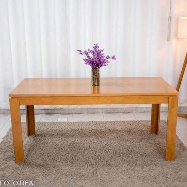 Mesa Athenas 180x90 Amêndoa Clean Tampo Maciço - Móveis Lopas + 6 Cad. Cantiga Boucle Bege Madeira Maciça - Bechara