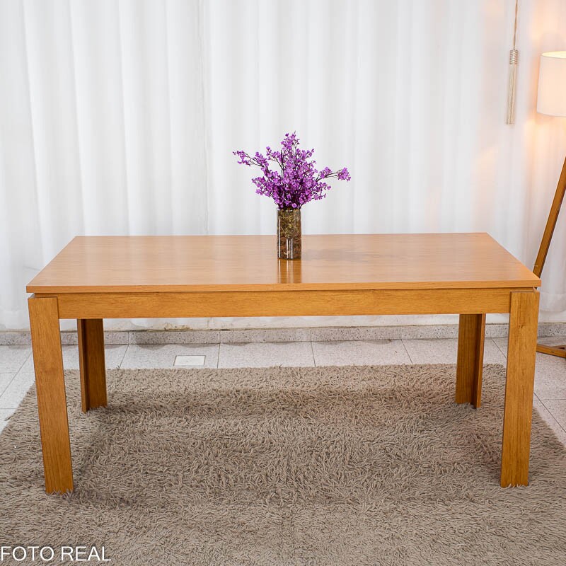 Mesa Athenas 180x90 Amêndoa Clean Tampo Maciço - Móveis Lopas + 6 Cad. Cantiga Boucle Bege Madeira Maciça - Bechara