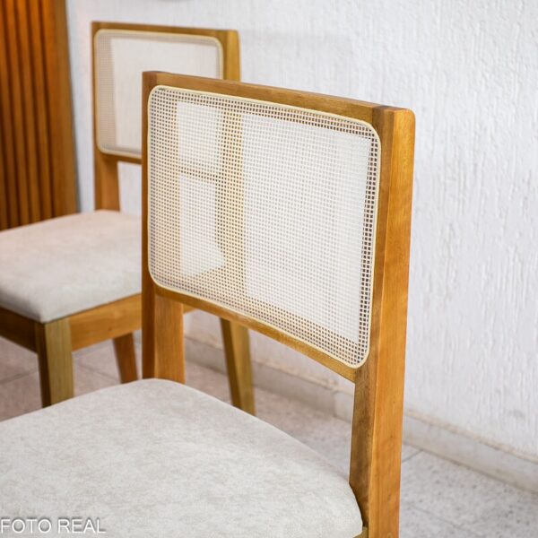 Mesa Athenas 180x90 Amêndoa Clean Tampo Maciço - Móveis Lopas + 6 Cad. Cantiga Boucle Bege Madeira Maciça - Bechara