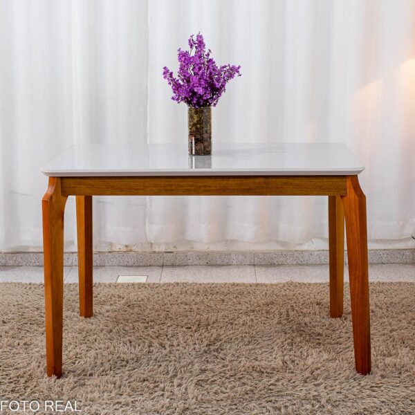 Mesa de Jantar Alegra Tampo Vidro Off 120×80 Madeira Maciça - JCM