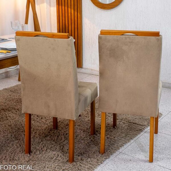 Mesa de Jantar Alegra Tampo Vidro Off 120×80 Madeira Maciça - JCM + 4 Cad. Londres Veludo Avelã Madeira Minas Plac - Entregue Montada