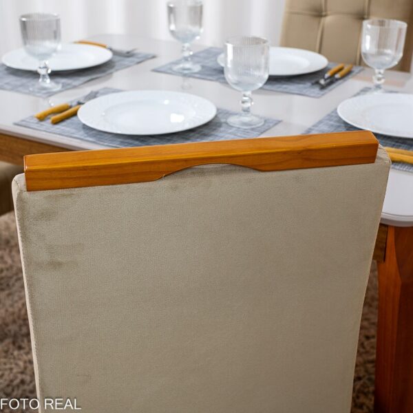 Mesa de Jantar Alegra Tampo Vidro Off 120×80 Madeira Maciça - JCM + 4 Cad. Londres Veludo Avelã Madeira Minas Plac - Entregue Montada
