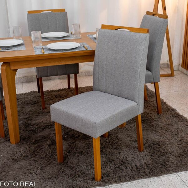 Mesa de Jantar Londrina 120x80 Cinamomo Rufato + 4 Cad. Isabela Linho Cinza 05 Madeira - KM Decor