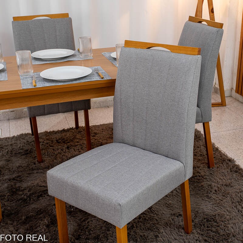 Mesa de Jantar Londrina 120x80 Cinamomo Rufato + 4 Cad. Isabela Linho Cinza 05 Madeira - KM Decor