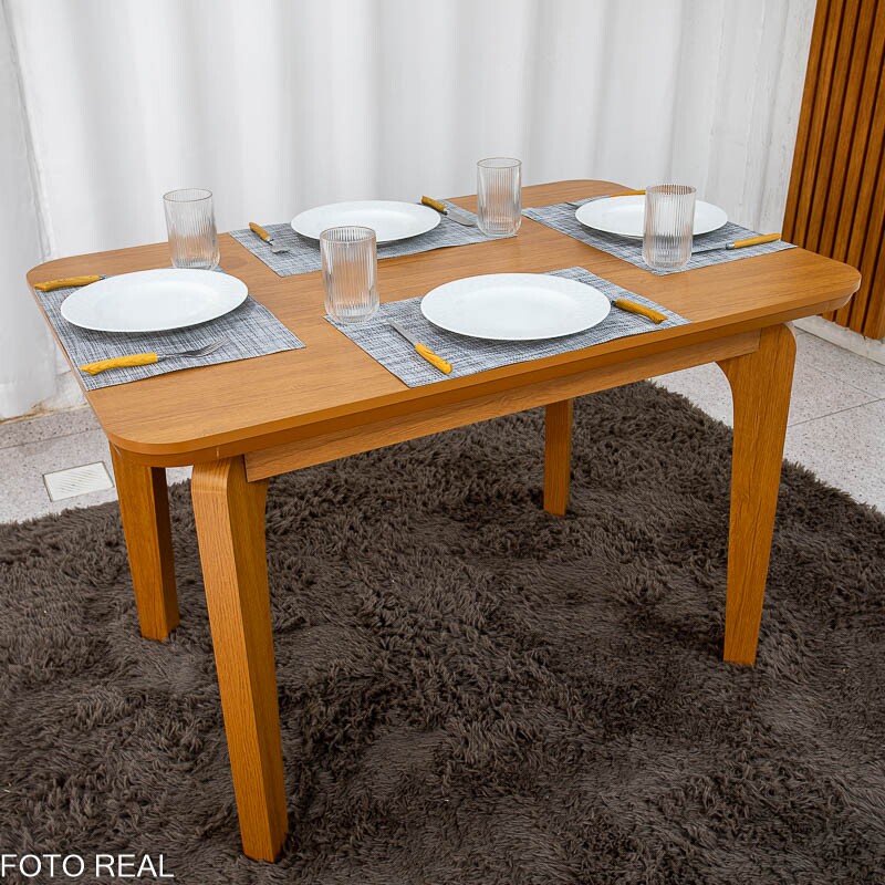 Mesa de Jantar Londrina 120x80 Cinamomo Rufato + 4 Cad. Isabela Linho Cinza 05 Madeira - KM Decor