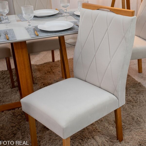 Mesa de Jantar Pedro 160×80 Vidro Off/Base Madeira + 6 Cad. Lisboa Veludo Bege 512 Madeira Art Assento - Entregue Montada