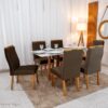 Mesa de Jantar Pedro 160×80 Vidro Off/Base Madeira + 6 Cad. Lisboa Veludo Marrom 509 Madeira Art Assento - Entregue Montada