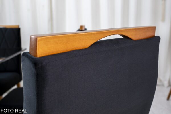 Mesa de Jantar Pedro Mel Vidro Preto 160×80 6 Cadeiras Lisboa Veludo Preto 504 Madeira Maciça Art Assento - Entregue Montada