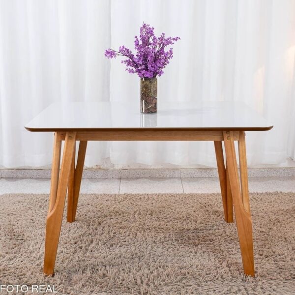 Mesa de Jantar Siena 120x90 Vidro Off/Base Madeira + 4 Cad. Lisboa Veludo Bege 512 Madeira Entregue Montada - Art Assento