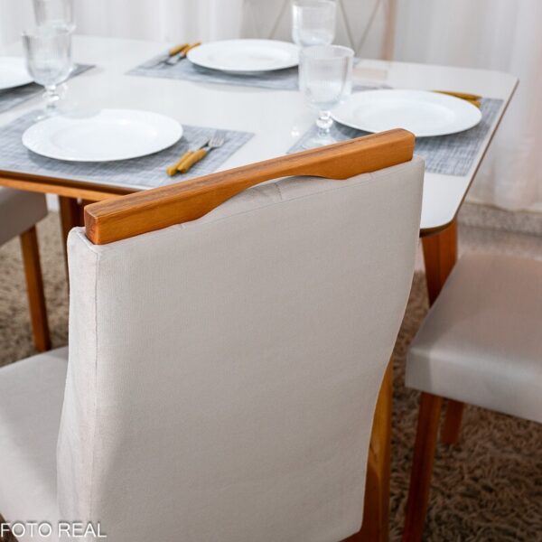 Mesa de Jantar Siena 120x90 Vidro Off/Base Madeira + 4 Cad. Lisboa Veludo Bege 512 Madeira Entregue Montada - Art Assento