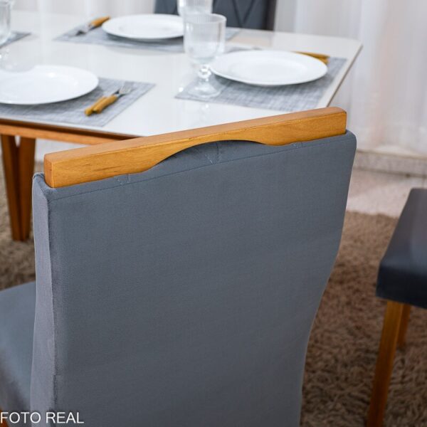 Mesa de Jantar Siena 120x90 Vidro Off/Base Madeira + 4 Cad. Lisboa Veludo Cinza 507 Madeira Entregue Montada - Art Assento