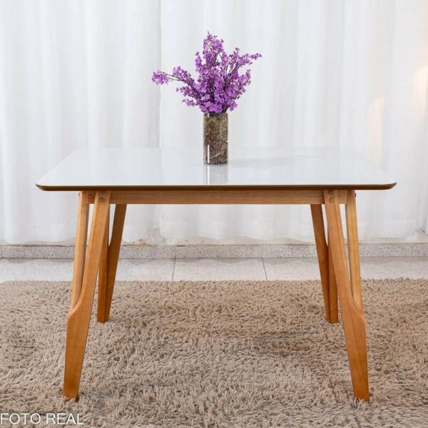 Mesa de Jantar Siena 120x90 Vidro Off/Base Madeira + 4 Cad. Lisboa Veludo Marrom 509 Madeira Entregue Montada - Art Assento