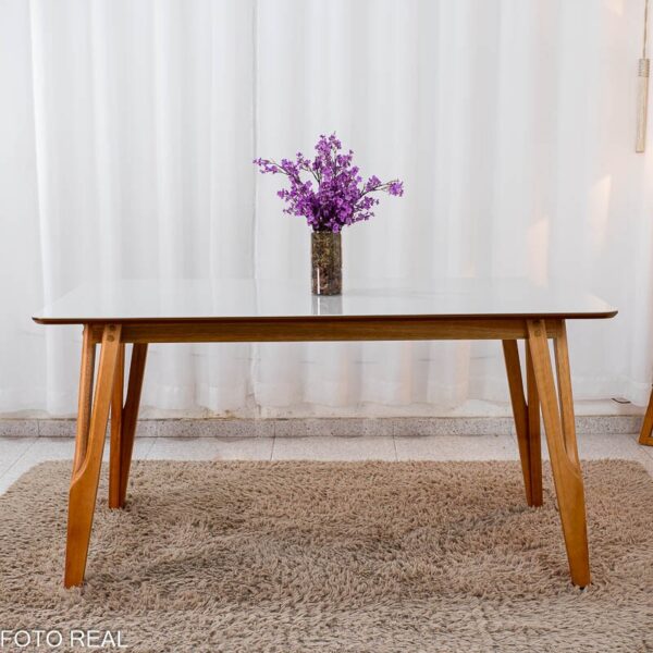 Mesa de Jantar Siena 160x90 Vidro Off/Base Madeira + 6 Cad. Lisboa Veludo Marrom 509 Madeira Art Assento - Entregue Montada