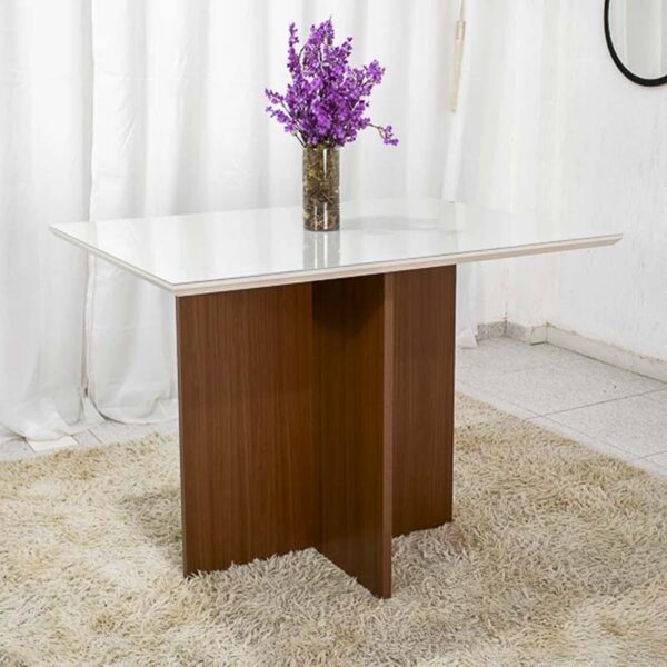 Mesa de Jantar Helo 120×90 Vidro Off/Base Mel - Poliman