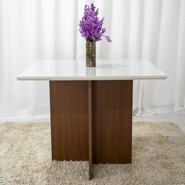 Mesa de Jantar Helo 120×90 Vidro Off/Base Mel - Poliman