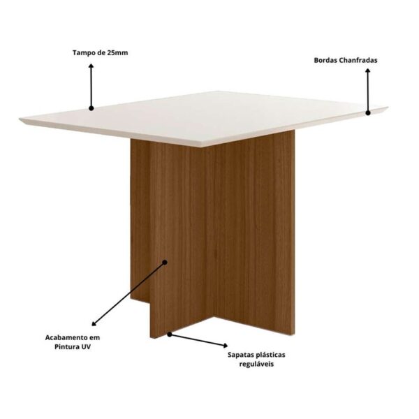 Mesa de Jantar Helo 120×90 Vidro Off/Base Mel - Poliman