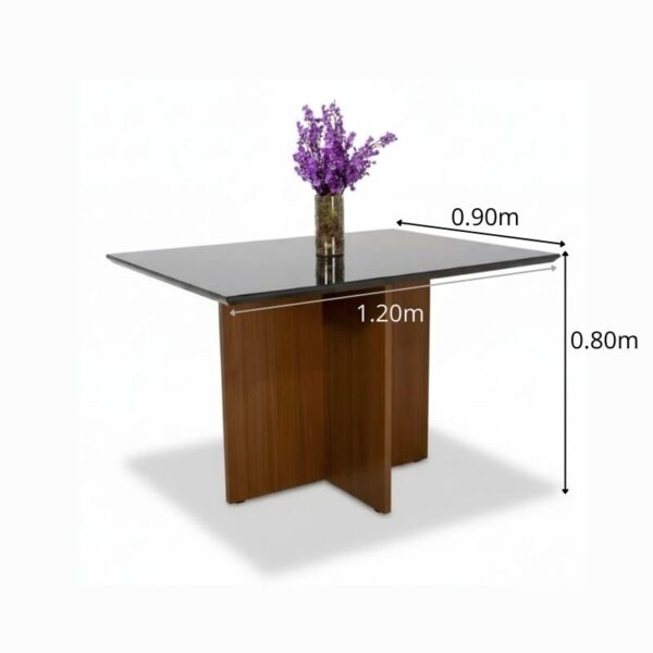 Mesa Jantar Helo 120×90 Tampo Vidro Preto/Base Mel - Poliman