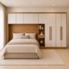 Modulado Queen Cumaru/Fendi Fosco 1 Roupeiro Rizon 4 Pts + 1 Criado Rizon + 1 Aéreo 4 portas Rizon - Novo Horizonte