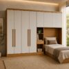 Modulado Solteiro Cumaru/Fendi Fosco 1 Roupeiro Rizon 4 Pts + 1 Criado Rizon + 1 Aéreo 2 portas Rizon - Novo Horizonte
