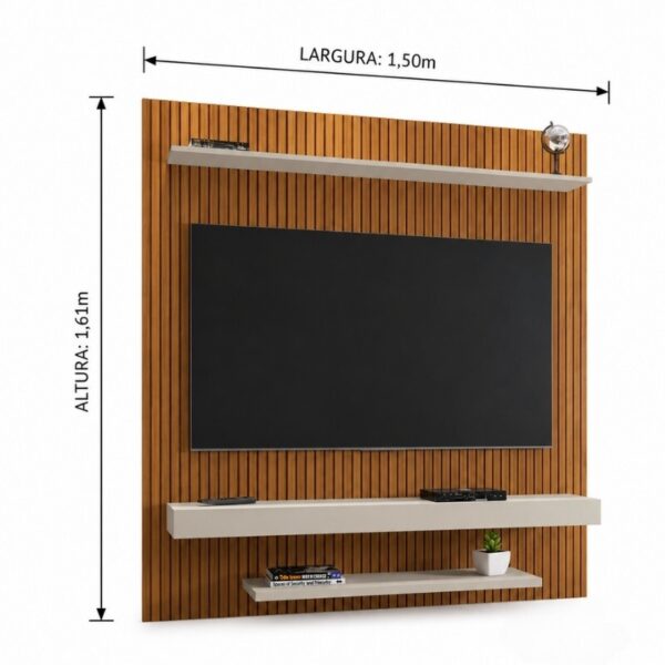 Painel Leme Larg. 1.50m Impressão Ripada 3D Ripado Naturalle/Off White para TV até 60