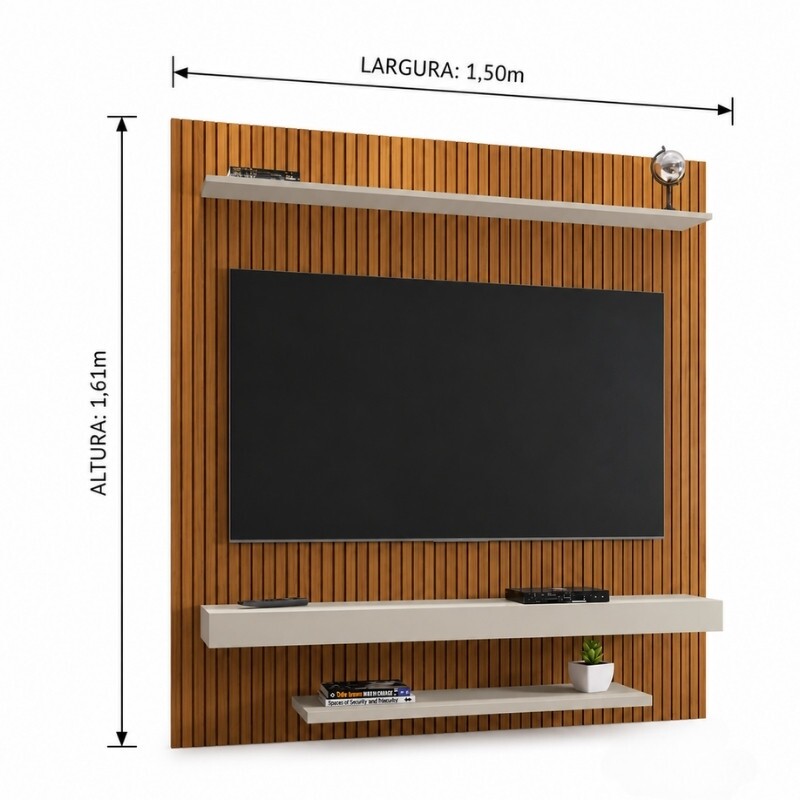 Painel Leme Larg. 1.50m Impressão Ripada 3D Ripado Naturalle/Off White para TV até 60" - Bechara