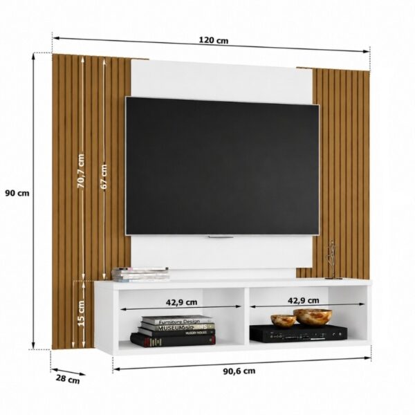 Painel Navi Larg. 1.20m Branco Ripado para TV até 47
