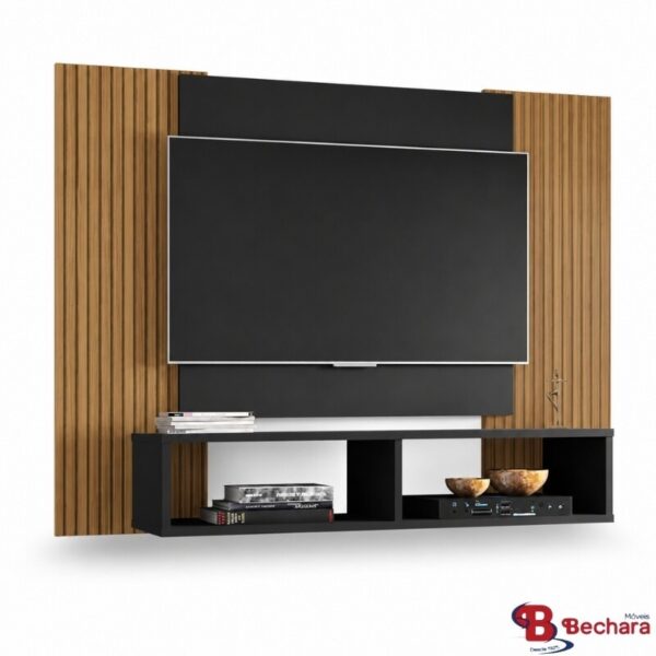 Painel Navi Larg. 1.20m Preto Ripado para TV até 47