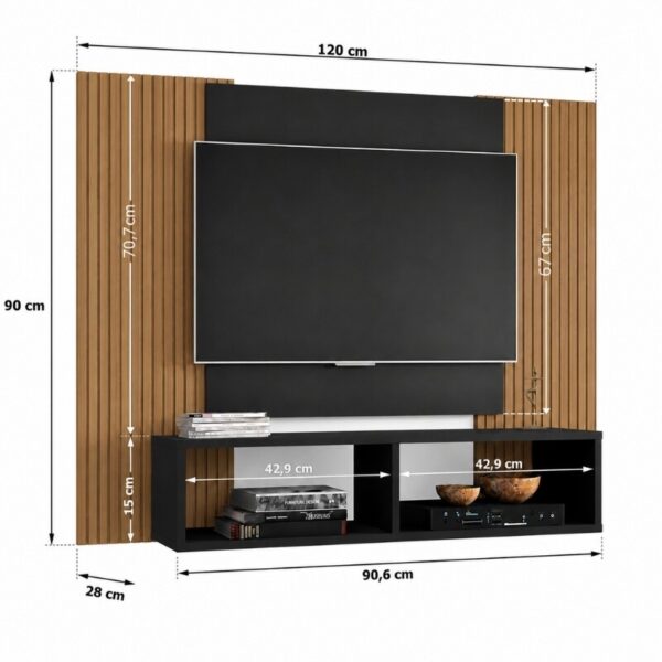 Painel Navi Larg. 1.20m Preto Ripado para TV até 47