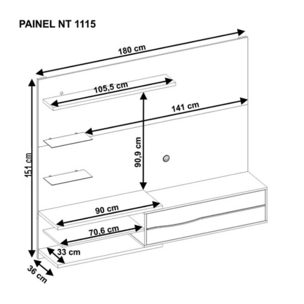 Painel NT 1115 Larg. 1.80m Off White/Freijó C/ Led para TV até 60