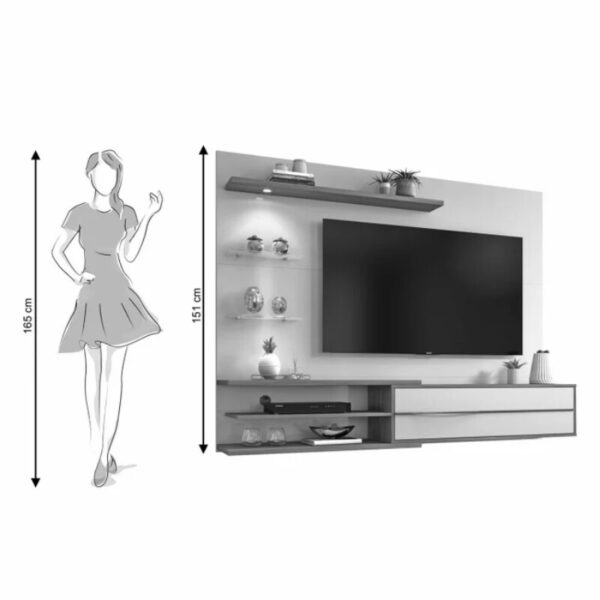Painel NT 1115 Larg. 1.80m Off White/Freijó C/ Led para TV até 60