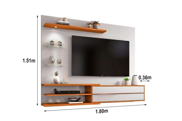 Painel NT 1115 Larg. 1.80m Off White/Freijó C/ Led para TV até 60