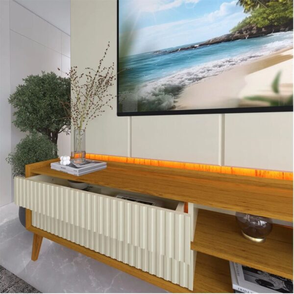 Rack Magnífico 212 Larg. 2.18m + Painel Magnífico 220 Nature/Off C/LED e Detalhe Ripado para TV até 85