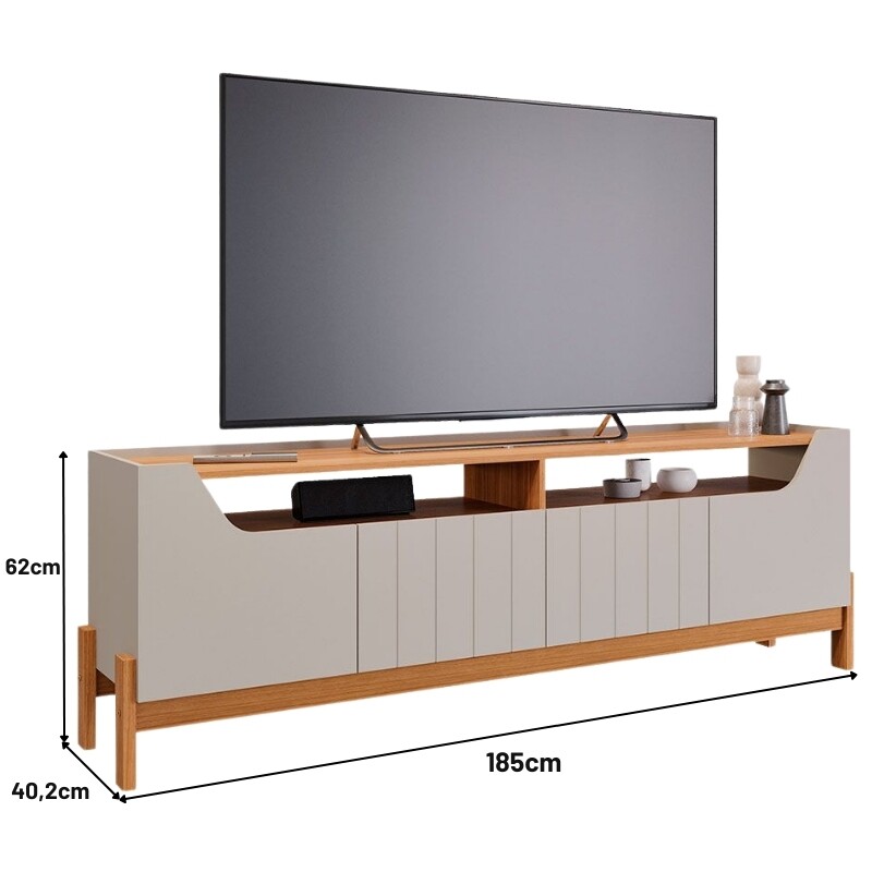 Rack Bancada Moema Larg. 1.85m Off/Cinamomo 100% MDF para TV até 70" - Permóbili