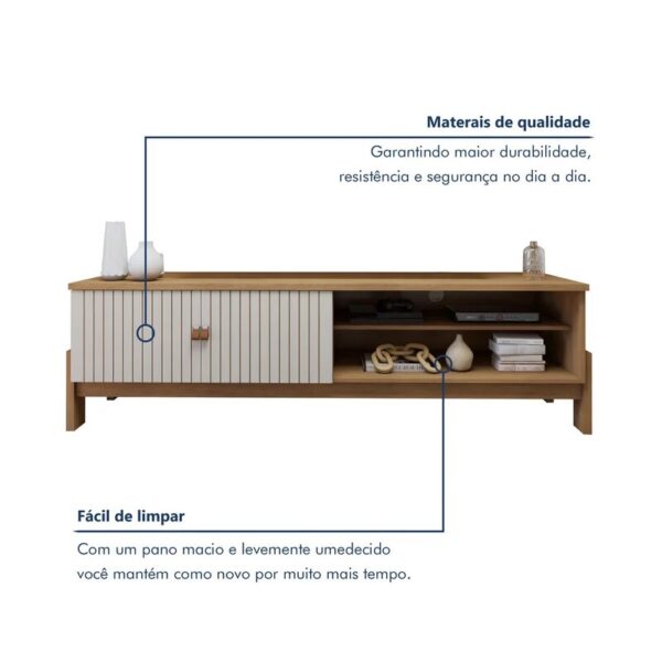 Rack Bancada Ouro Preto Larg. 1.64m Cinamomo/Off C/Detalhe Frisado para TV até 65