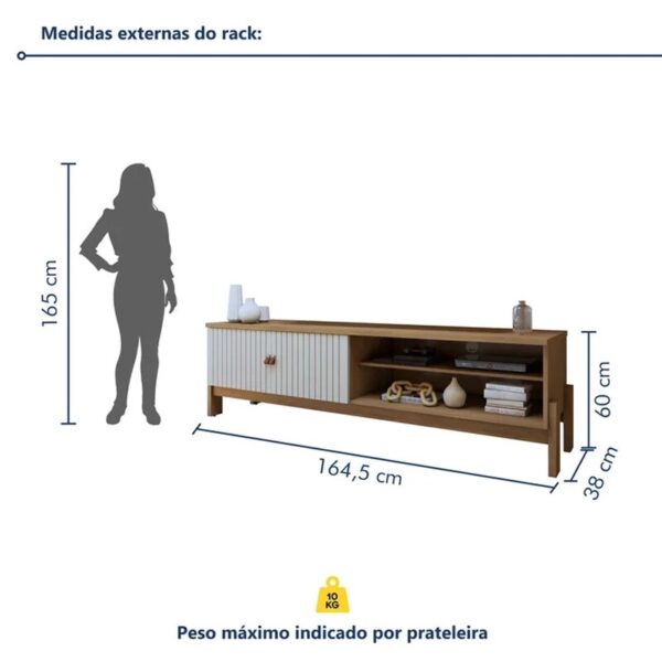 Rack Bancada Ouro Preto Larg. 1.64m Cinamomo/Off C/Detalhe Frisado para TV até 65